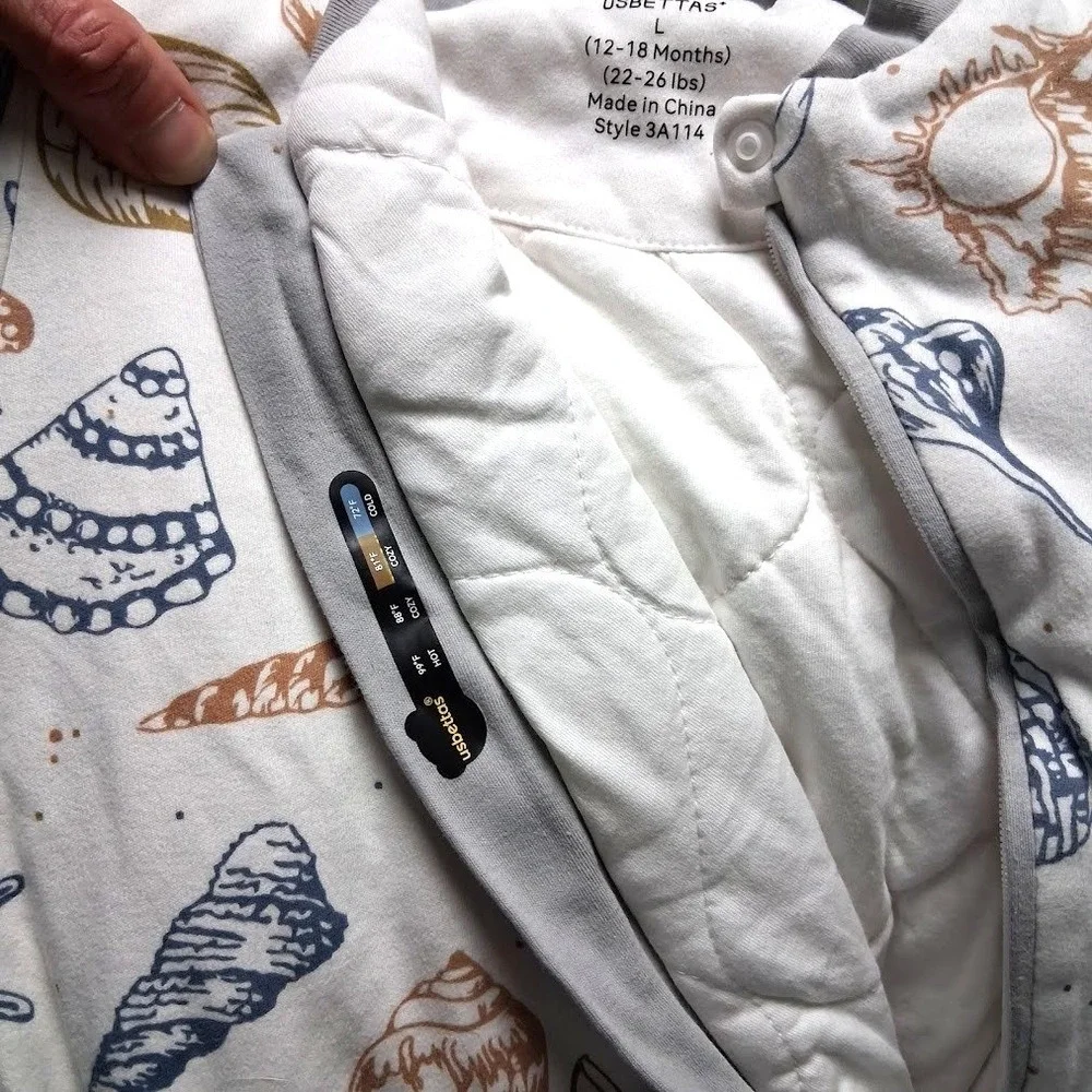 Usbettas 12 18 Mo SeaShell 2.5 Tog Quilted Sleep Sack Thermostatic Detachable